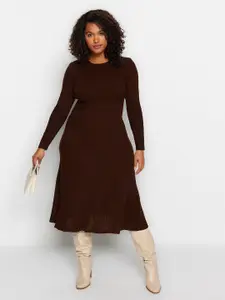 Trendyol Self Designed Round Neck Acrylic A-Line Midi Dress
