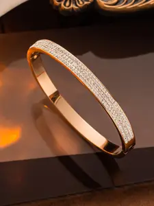 Jewels Galaxy Women Rose Gold-Plated American Diamond-Studded Bangle-Style Bracelet