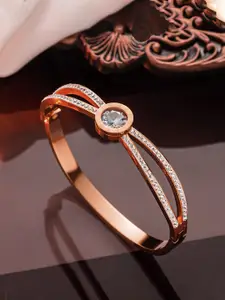 Jewels Galaxy Rose Gold-Plated American Diamond Studded Bangle-Style Bracelet