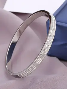 Jewels Galaxy American Diamond Silver Plated Bangle Style Bracelet