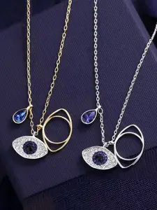 Jewels Galaxy Set Of 2 Gold-plated & Silver-plated AD-studded Evil Eye Pendants With Chain