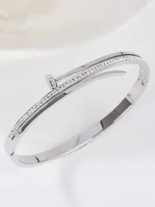 Jewels Galaxy Silver-Plated American Diamond Bangle-Style Bracelet