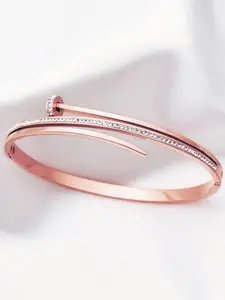 Jewels Galaxy Stainless Steel American Diamond Rose Gold Plated Bangle Style Bracelet