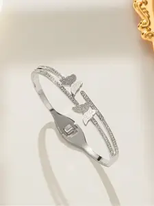 Designs & You Silver-Plated Butterfly American Diamond-Studded Bangle-Style Bracelet