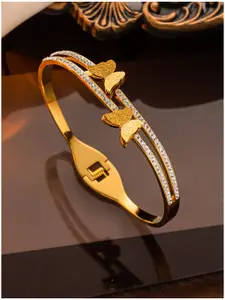 Designs & You Gold-Plated Butterfly Design American Diamond-Studded Bangle-Style Bracelet