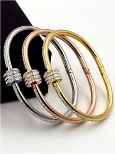 Designs & You Set Of 3 American Diamond Stainless Steel Bangle-Style Bracelets