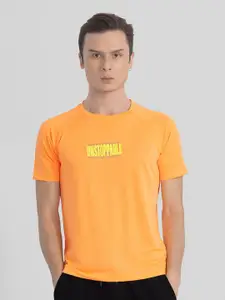 Snitch Men Orange Printed T-shirt