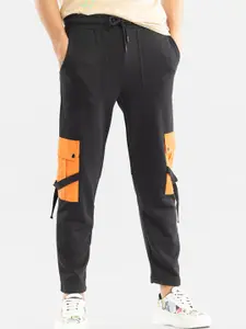 Snitch Men Black & Orange Cotton Slim-fit Track Pants