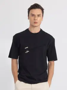 Snitch Black Cotton Oversized T-shirt