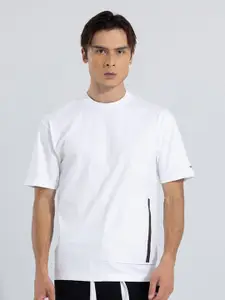 Snitch White Round Neck Pocket Relaxed Fit Cotton Casual T-shirt