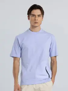 Snitch Lavender Round Neck Cotton Relaxed Fit T-shirt