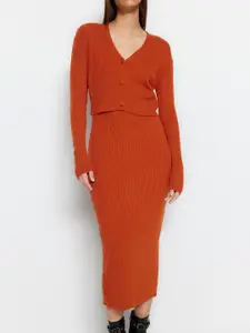 Trendyol Shoulder Sleeveless Straps Pure Acrylic Bodycon Midi Dress