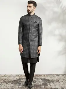 KISAH Men Self-Design Jacquard Indowestern Sherwani Kurta With Trousers Set