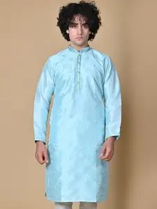 MAAHI FABS Floral Embroidered Jacquard Weave Thread Work Straight Kurta