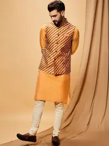 KISAH Mandarin Collar Regular Kurta with Churidar & Nehru jacket