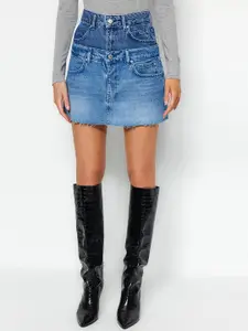 Trendyol Washed Pure Cotton A-Line Mini Skirt