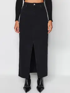 Trendyol Pure Cotton Front-Slit Straight Maxi Skirt
