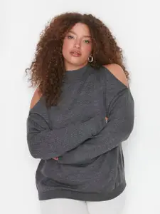 Trendyol High Neck Cold-Shoulder Sleeves Acrylic Pullover