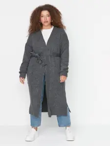 Trendyol V-Neck Long Sleeves Longline Front-Open Sweater