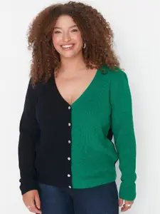 Trendyol Colourblocked V-Neck Acrylic Cardigan Sweater