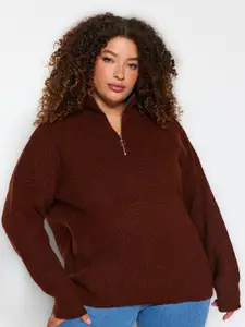 Trendyol Self Design Cable Knit Mock Collar Pullover