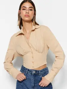 Trendyol Spread Collar Pleated Opaque Crop Casual Shirt