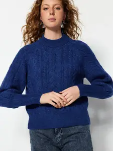 Trendyol Cable Knit Self Design Mock Collar Acrylic Pullover Sweater