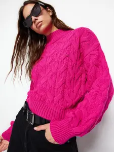 Trendyol Mock Collar Cable Knit Pullover