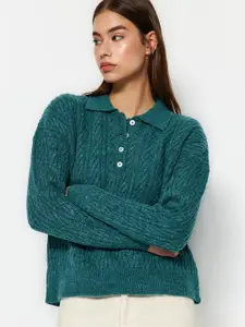 Trendyol Shirt Collar Self Design Cable Knit Pullover