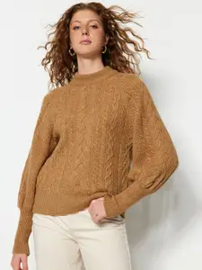 Trendyol Turtle Neck Self Design Cable Knit Pullover