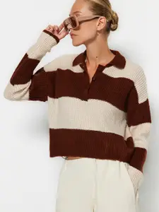 Trendyol Striped Polo Collar Pullover Sweater