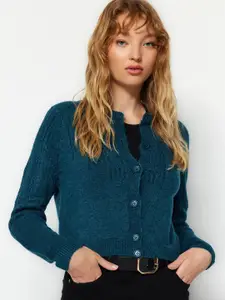 Trendyol Cable Knit Self Design Crop Cardigan Sweater