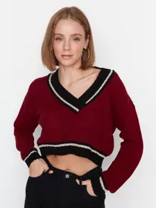 Trendyol V-Neck Ribbed Acrylic Cropped Pullover