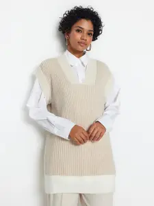 Trendyol Striped V-Neck Longline Pullover