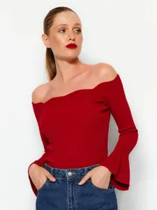 Trendyol Self Designed Off Shoulder Acrylic Fitted Top