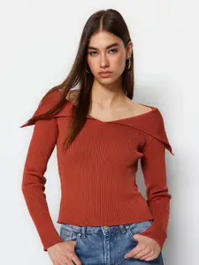 Trendyol Ribbed Off-Shoulder Pullover