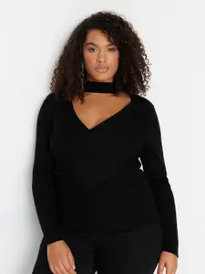 Trendyol Plus Size V-Neck Acrylic Pullover