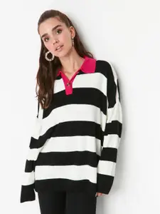 Trendyol Striped Shirt Collar Acrylic Pullover Sweaters