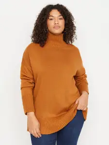 Trendyol Plus Size Mock Collar Acrylic Longline Pullover Sweaters