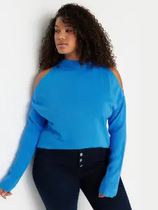 Trendyol Plus Size Ribbed Cold Shoulder Pullover