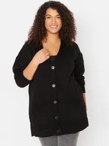 Trendyol Plus Size V-Neck Drop-Shoulder Sleeves Regular Front-Open Sweaters