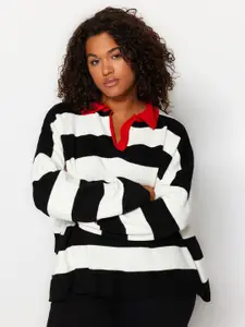 Trendyol Striped Spread Collar Drop-Shoulder Sleeves Pullover Sweaters