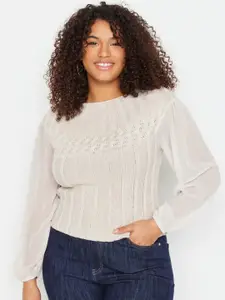 Trendyol Plus Size Striped Round Neck Acrylic Longline Pullover Sweaters