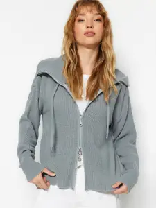 Trendyol Ribbed Hooded Acrylic Cardigan Sweater