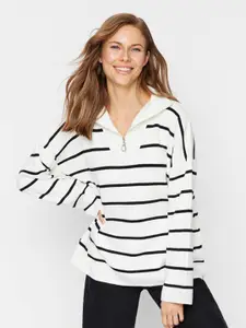 Trendyol Striped Mock Collar Pullover