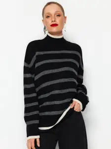 Trendyol Striped Mock Collar Acrylic Pullover Sweaters