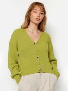 Trendyol Ribbed Acrylic Cardigan Sweater With Crop Top