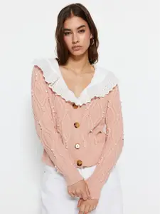 Trendyol Cable Knit Beaded Acrylic Cardigan Sweater