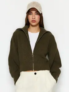 Trendyol Cable Knit Crop Acrylic Cardigan Sweater