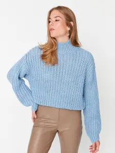 Trendyol Open Knit Self Design Mock Collar Pullover
